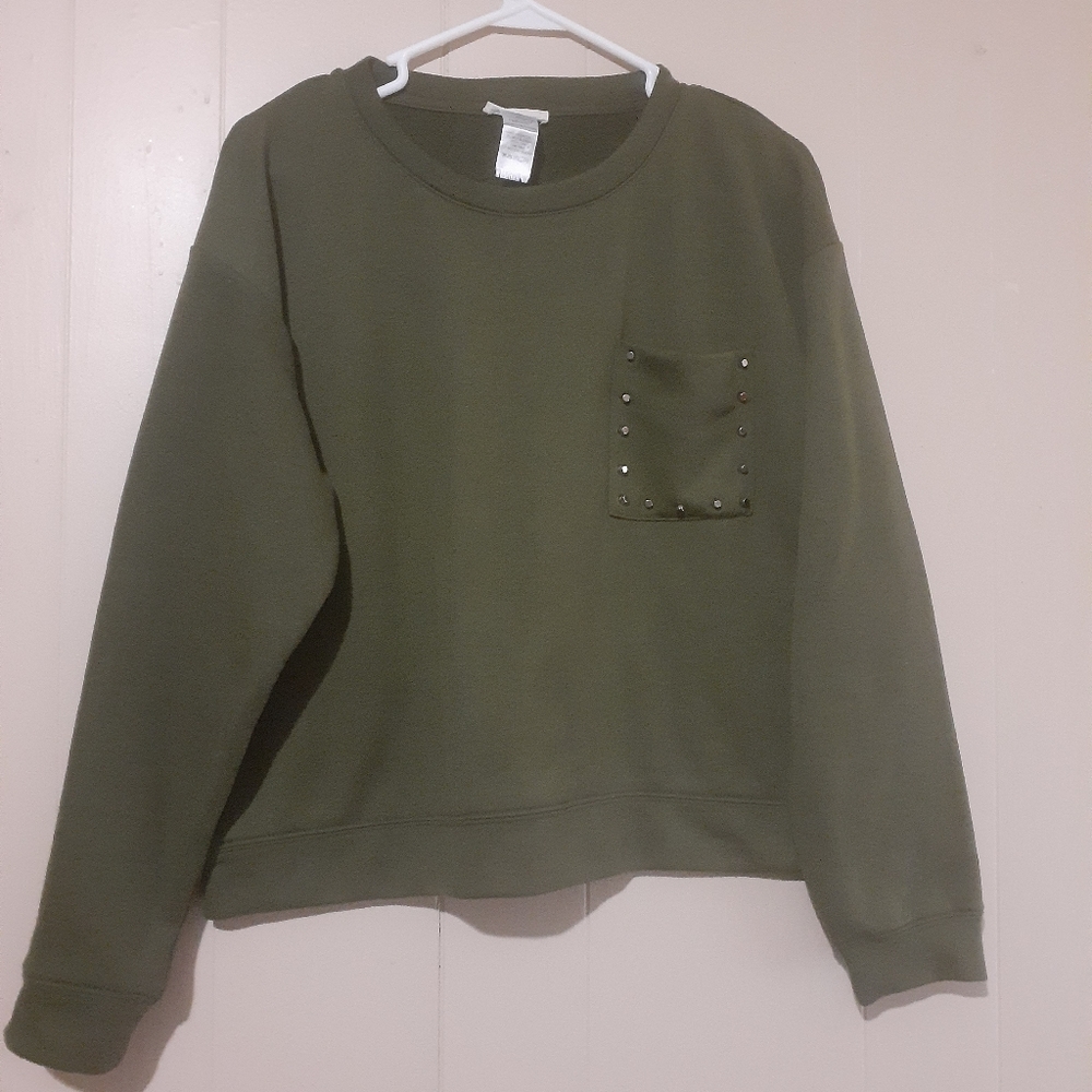 InTu army green studded long sleeve sweater top M
